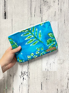 Green Plants on Blue Watercolor Clutch // Zippered Pouch