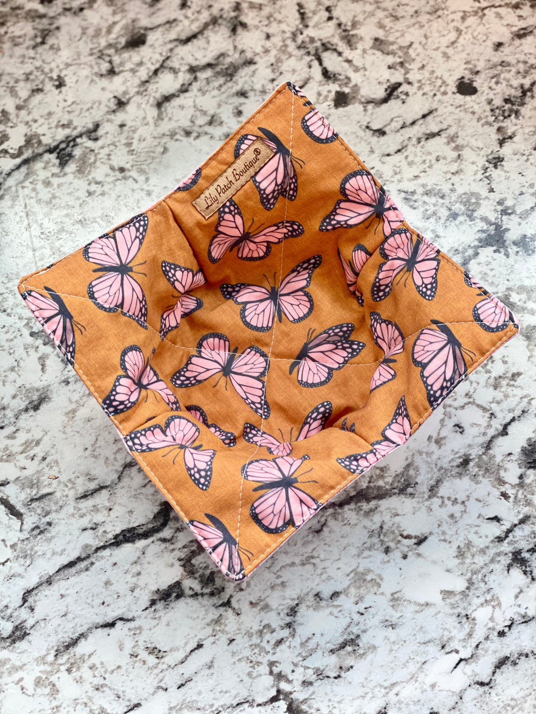 Pink Butterflies on Brown Bowl Cozy