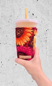 Burgundy, Orange, Yellow Sunflowers Cozy // Coffee Cozy