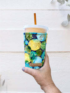 Aqua Moss and Goldenrod Toile Geo Cup Cozy / Coffee Cozy