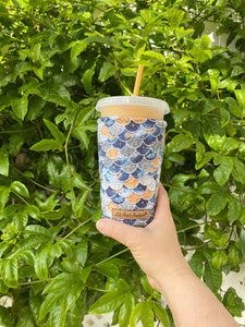 Gold and Navy Mermaid Scales Coffee Cozy // Cup Cozy