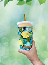 Aqua Moss and Goldenrod Toile Geo Cup Cozy / Coffee Cozy