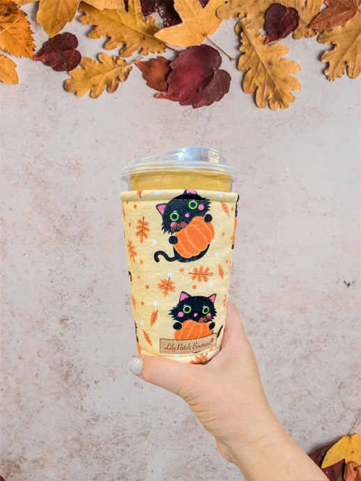 Halloween Black  Cat with PumpkinsInsulated Cup Cozy / Coffee Cozy