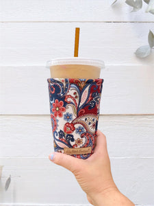 Red, White and Blue Vintage Paisley Cup Cozy / Coffee Cozy