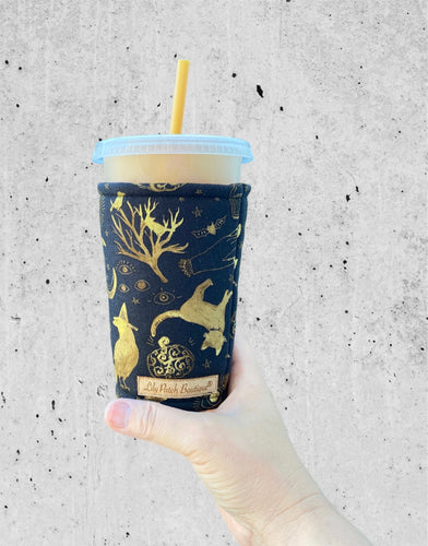 Gold on Black Halloween Theme  Cozy // Coffee Cozy