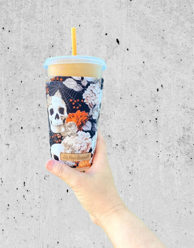 Skulls with Orange Daisies and Florals  Cozy // Coffee Cozy