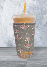 Florals Anchors on Grey Cup Cozy // Coffee Cozy