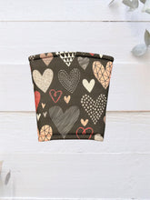 Pink Geometric Hearts on Black Coffee Cozy