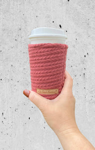 Deep Coral Cable Knit Cozy // Coffee Cozy