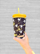 Bees and Florals on Black and Grey Background Coffee Cozy