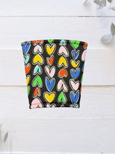 Rainbow Hearts on Black Coffee Cozy