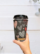 Pink Geometric Hearts on Black Coffee Cozy