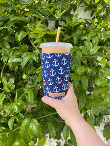 White Anchors on Blue Coffee Cozy