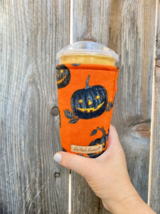 Black Jack-O-Lantern on Orange  with PumpkinsInsulated Cup Cozy / Coffee Cozy