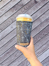 Halloween Dancing  Skeletons on Grey Coffee Cozy