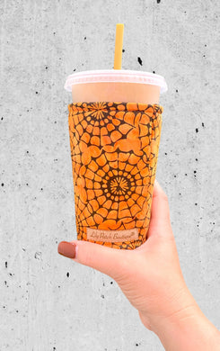 Spiderwebs on Orange Cozy // Coffee Cozy