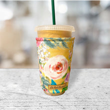 Autumn Bloom Pink Florals on Mustard Insulated Cup Cozy / Coffee Cozy