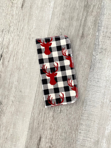 Deer on Black and White Buffalo Plaid Cloth Napkins