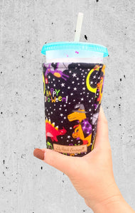 Dino-Ween, Flannel Dinosaur Halloween Cozy // Coffee Cozy