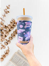 Purple Books and Florals on Black Cup Cozy / Coffee Cozy