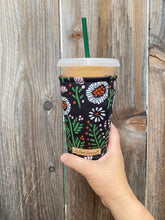 White Florals on Black  Insulated Cup Cozy / Coffee Cozy