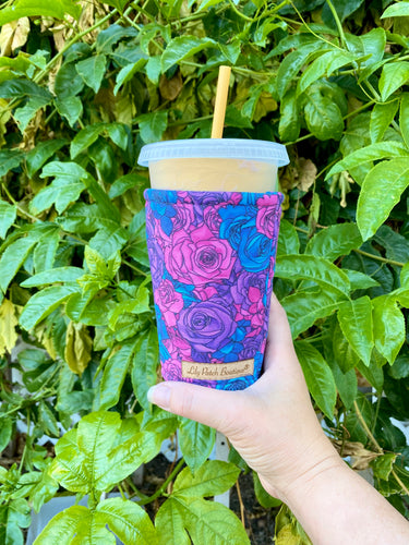 Blue Pink Purple Roses Coffee Cozy // Cup Cozy