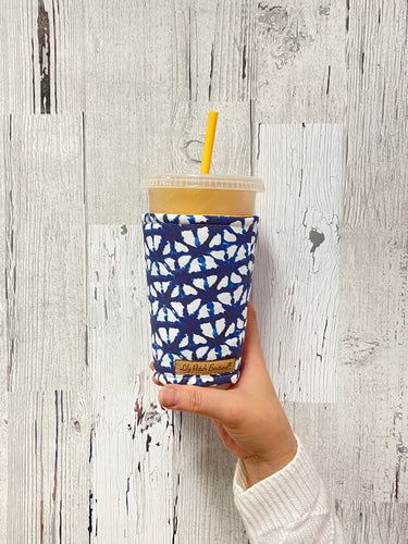 Blue Shibori on White Coffee Cozy