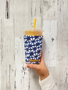 Blue Shibori on White Coffee Cozy