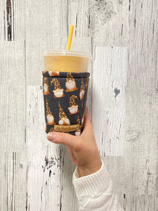 Leopard Gnomes on Black Coffee Cozy