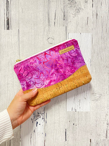 Fuchsia Florals Watercolor Clutch // Zippered Pouch