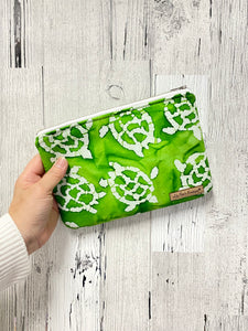 Turtles on Green Watercolor Clutch // Zippered Pouch