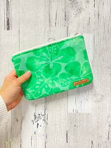 Green  Watercolor Florals Clutch // Zippered Pouch