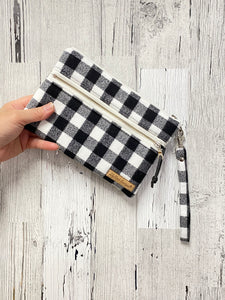 Black and White Buffalo Plaid Double Zip Wristlet