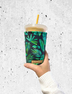 Green Tropical Leaves on Black Cup Cozy // Coffee Cozy