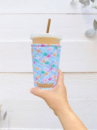 Blue, Pink, Purple, Teal Mermaid Scales Cup Cozy / Coffee Cozy / Booksleeve