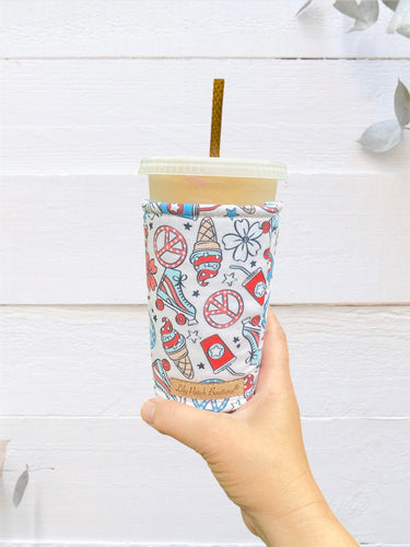 Retro Red, White and Blue, Rolleskates, Peace, Ice Cream Cup Cozy / Coffee Cozy / Booksleeve