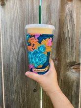 Teal Roses, Orange Florals, Pink Mustard Leaves Insulated Cup Cozy / Coffee Cozy