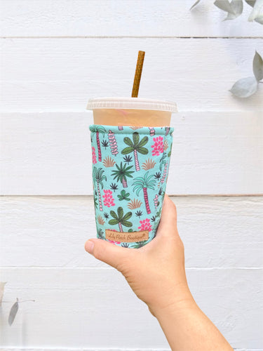 Tropical Palm Trees on Blue InsulatedCup Cozy / Coffee Cozy / Bookshelves