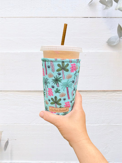 Tropical Palm Trees on Blue InsulatedCup Cozy / Coffee Cozy / Bookshelves