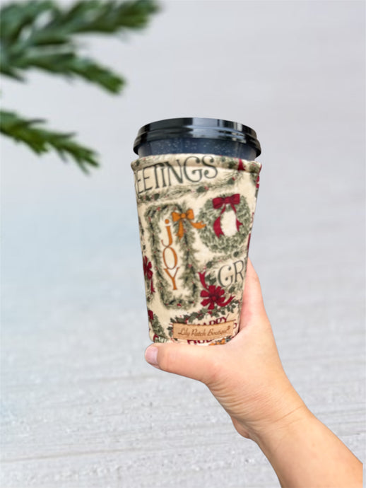 Vintage Christmas Greetings Insulated Coffee Cozy / Iced Coffee