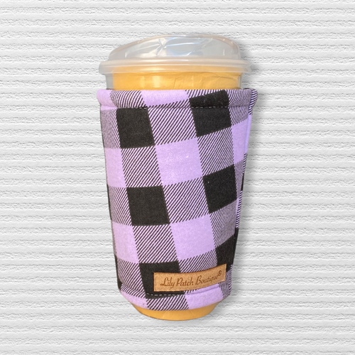 Purple and Black Buffalo Plaid Coffee Cozy
