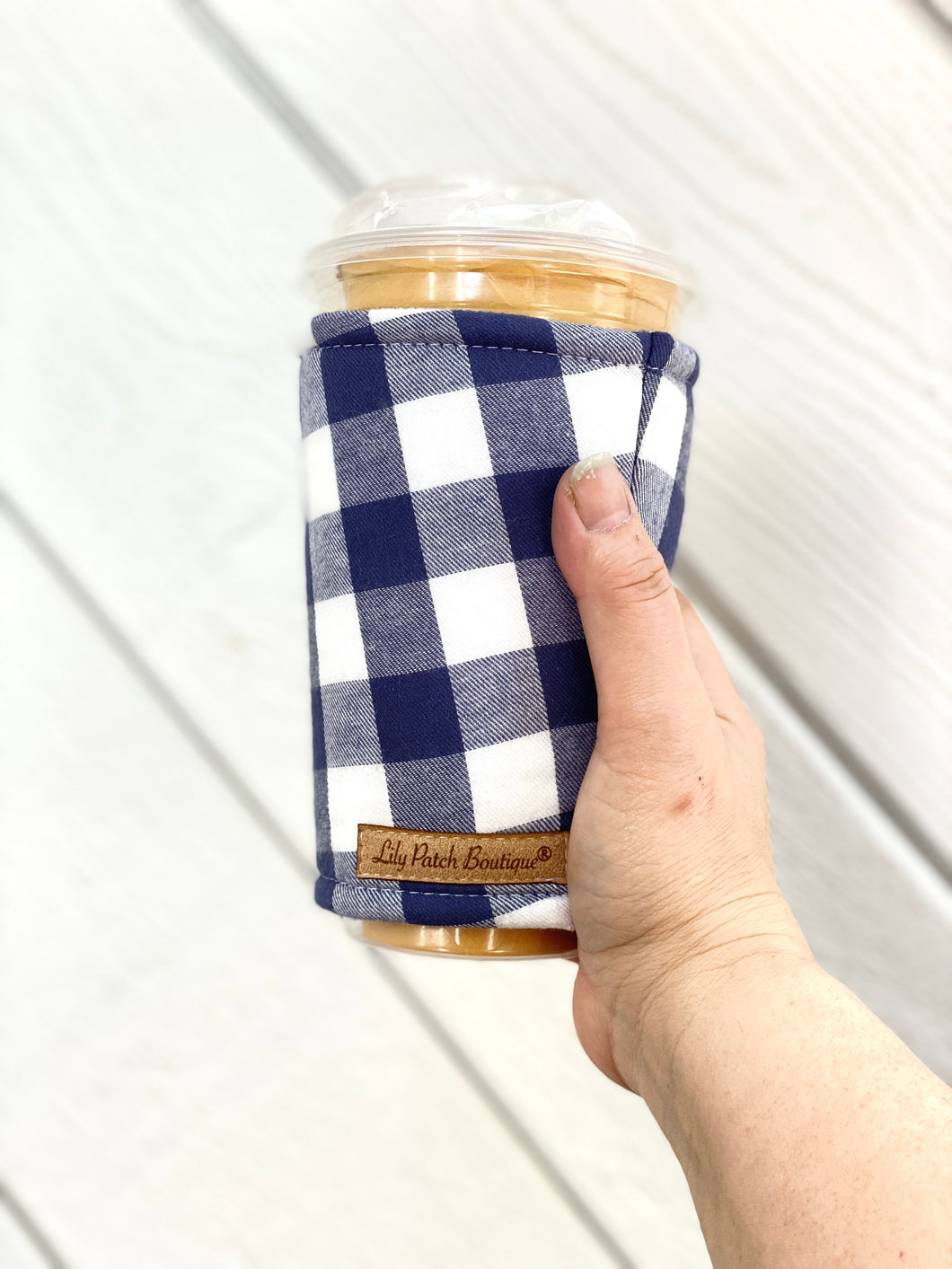Blue and White Flannel Plaid  Coffee Cozy