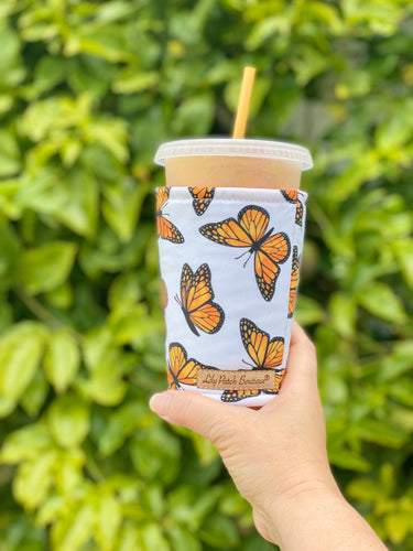 Orange  Butterflies Coffee Cozy // Cup Cozy
