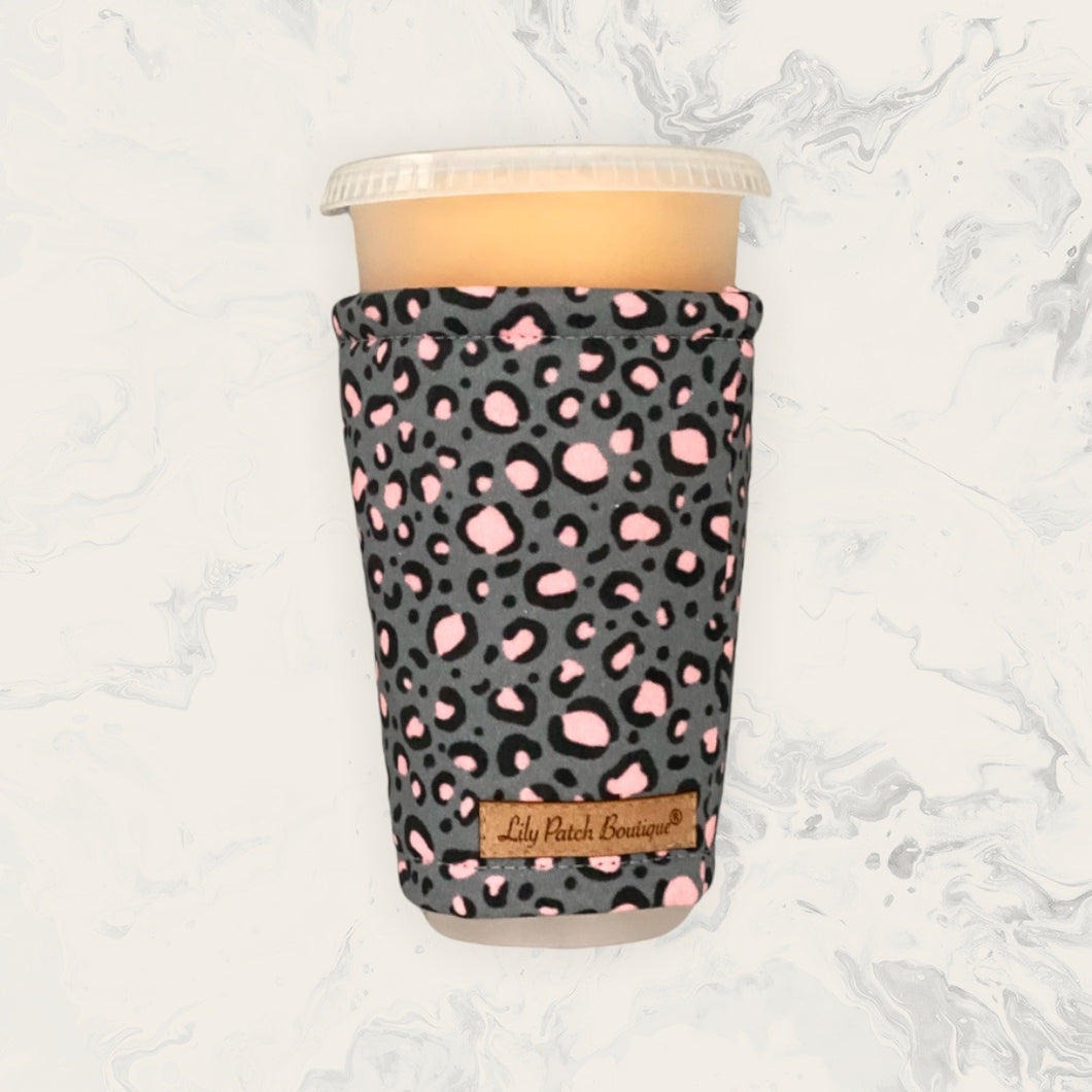 Pink and Grey Leopard Coffee Cozy