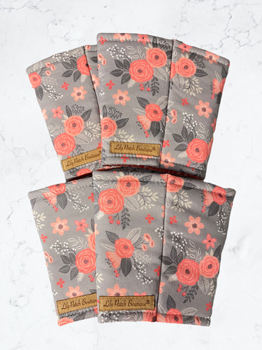 Antique Florals Peach/Pink on Grey Coffee Cozy