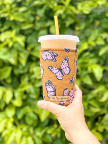 Pink Butterflies Coffee Cozy // Cup Cozy